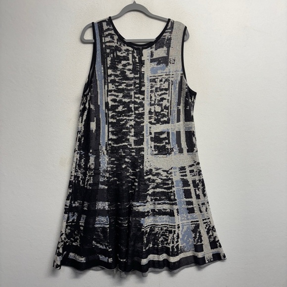Nic + Zoe Knit Abstract Patterned Sleeveless Dress - Black blue midi - Picture 1 of 6